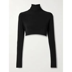 Norma Kamali Cropped Stretch-Jersey Turtleneck Top - S
